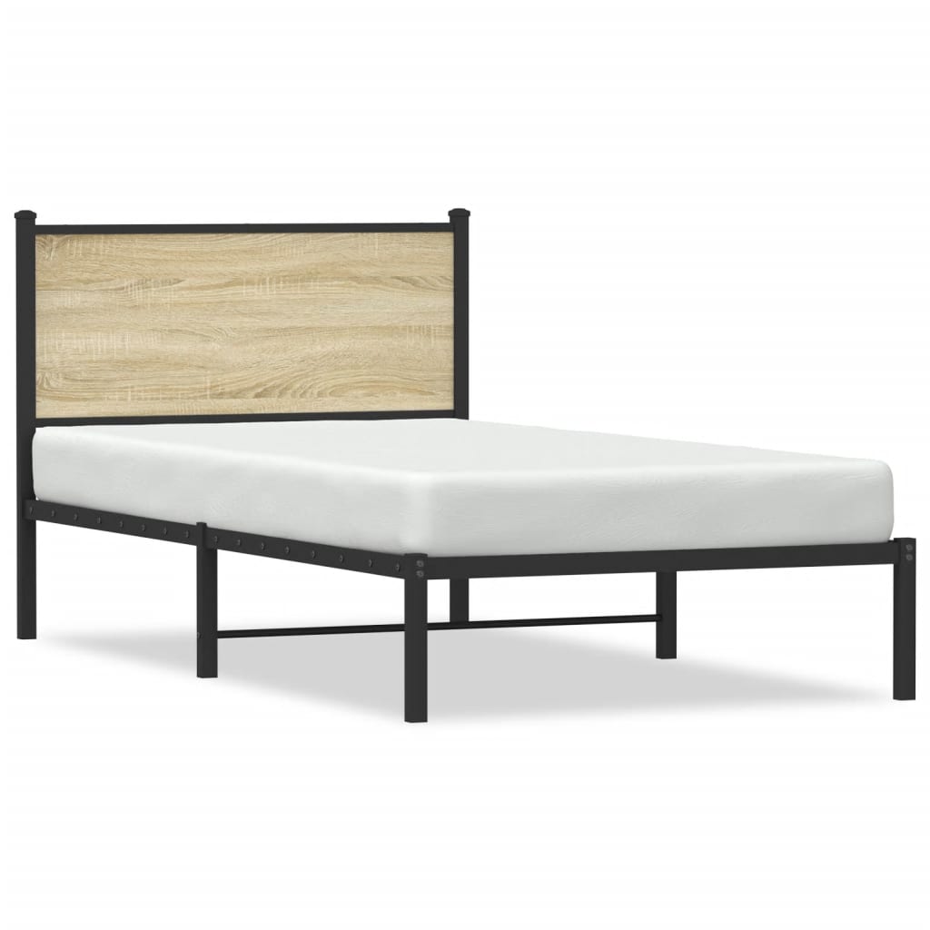 Metal Bed Frame without Mattress Sonoma Oak 107x203 cm