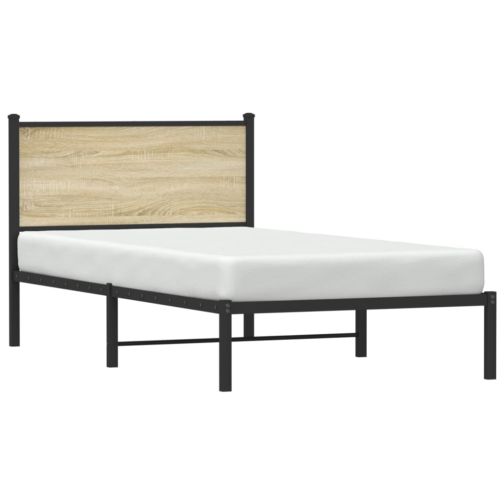 Metal Bed Frame without Mattress Sonoma Oak 107x203 cm