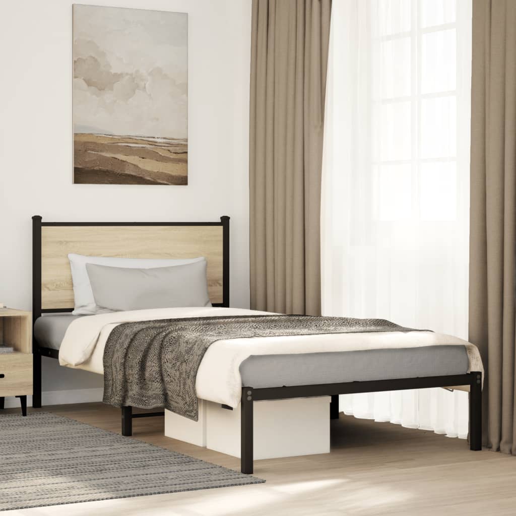 Metal Bed Frame without Mattress Sonoma Oak 107x203 cm
