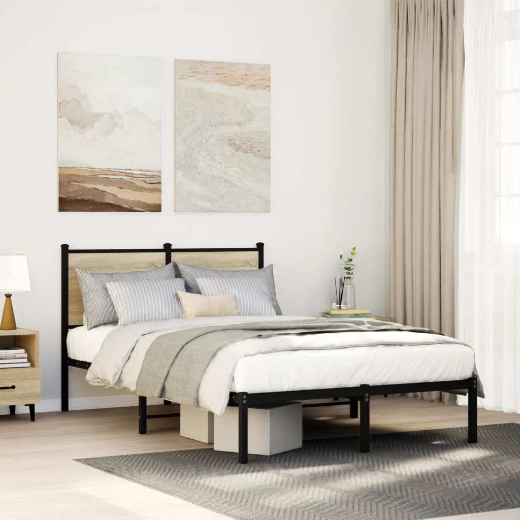 Metal Bed Frame without Mattress Sonoma Oak 120x200 cm