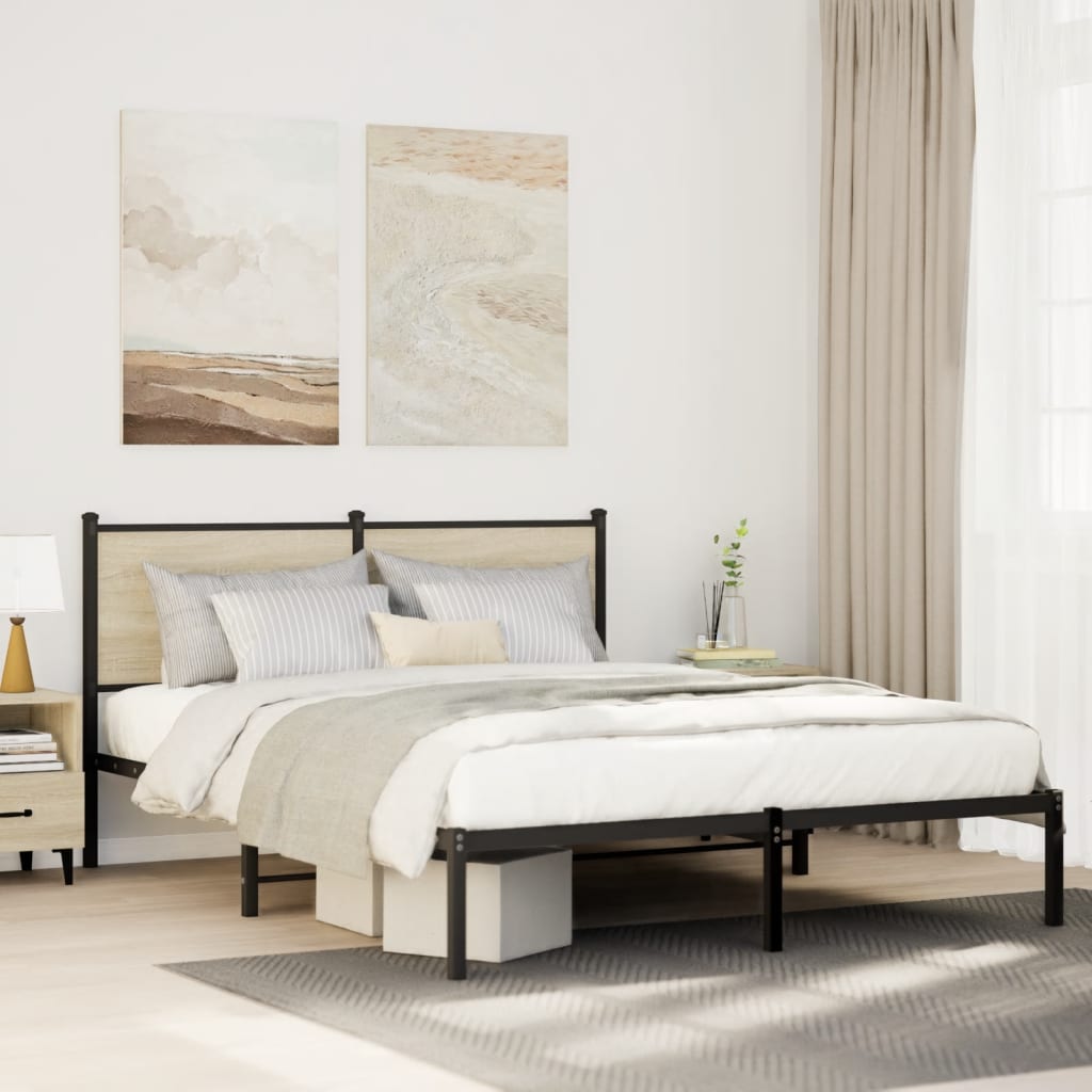 Metal Bed Frame without Mattress Sonoma Oak 140x200 cm