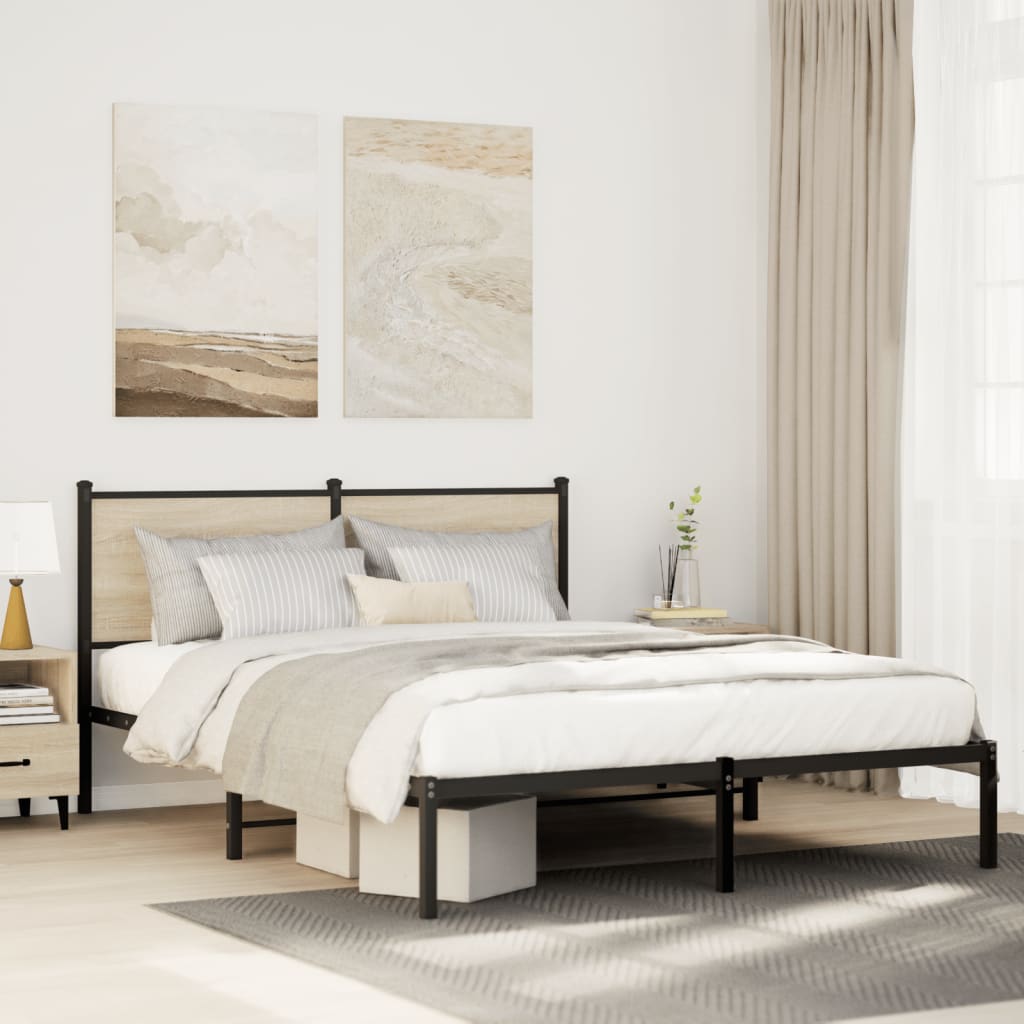 Metal Bed Frame without Mattress Sonoma Oak 150x200 cm King Size