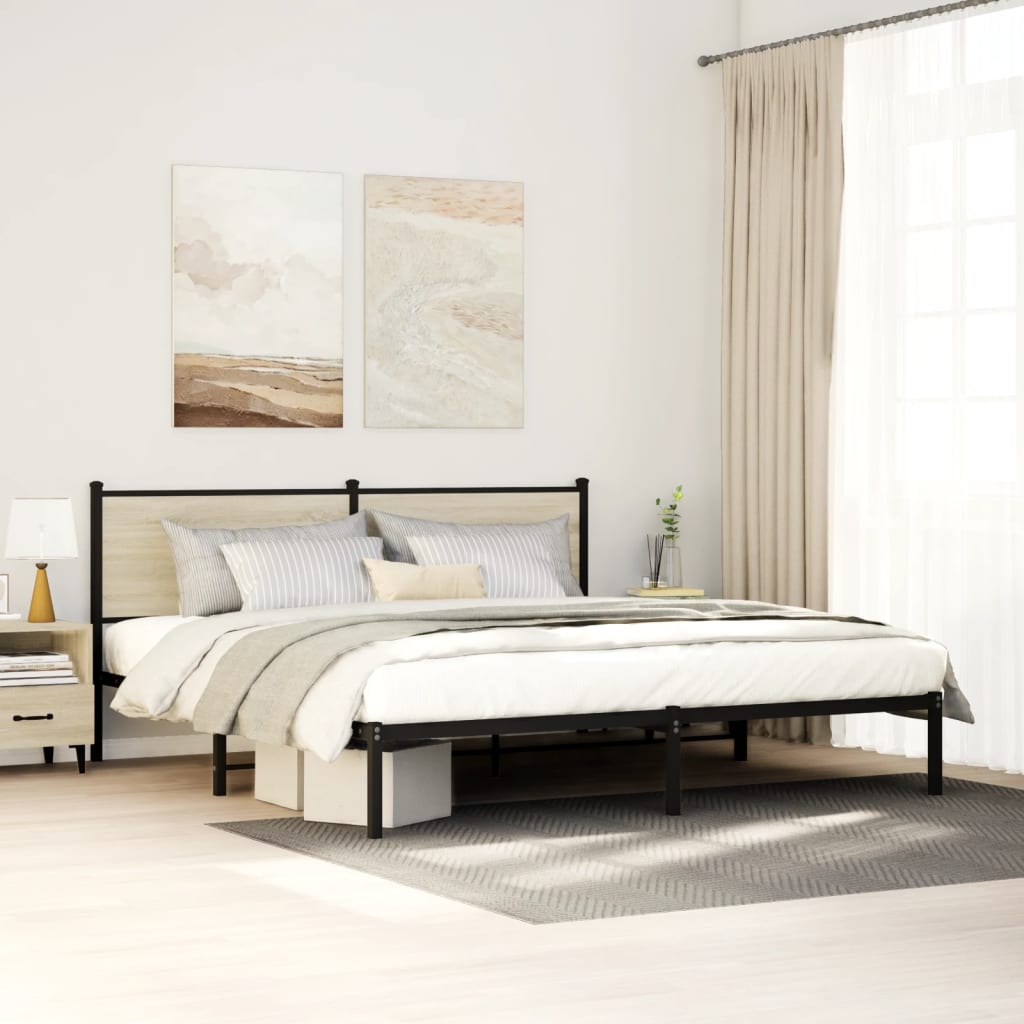 Metal Bed Frame without Mattress Sonoma Oak 160x200 cm