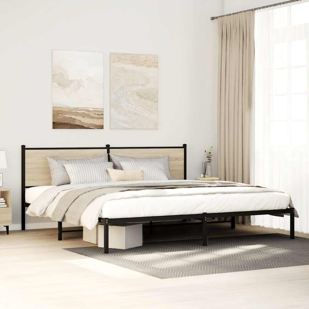 Metal Bed Frame without Mattress Sonoma Oak 193x203 cm