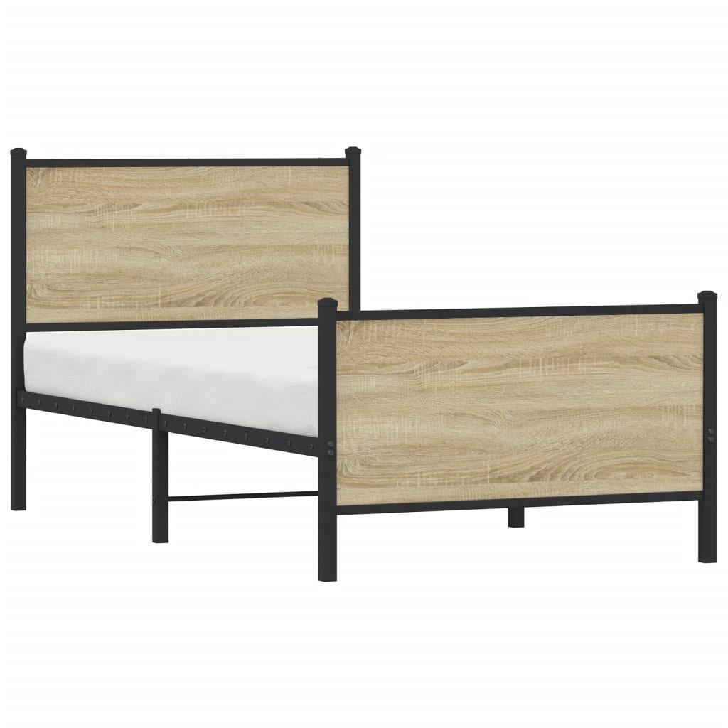 Metal Bed Frame without Mattress Sonoma Oak 75x190 cm Small Single