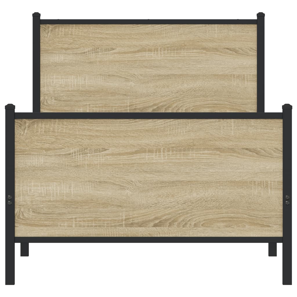 Metal Bed Frame without Mattress Sonoma Oak 75x190 cm Small Single