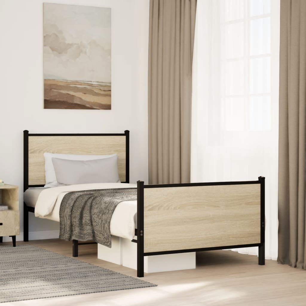Metal Bed Frame without Mattress Sonoma Oak 75x190 cm Small Single