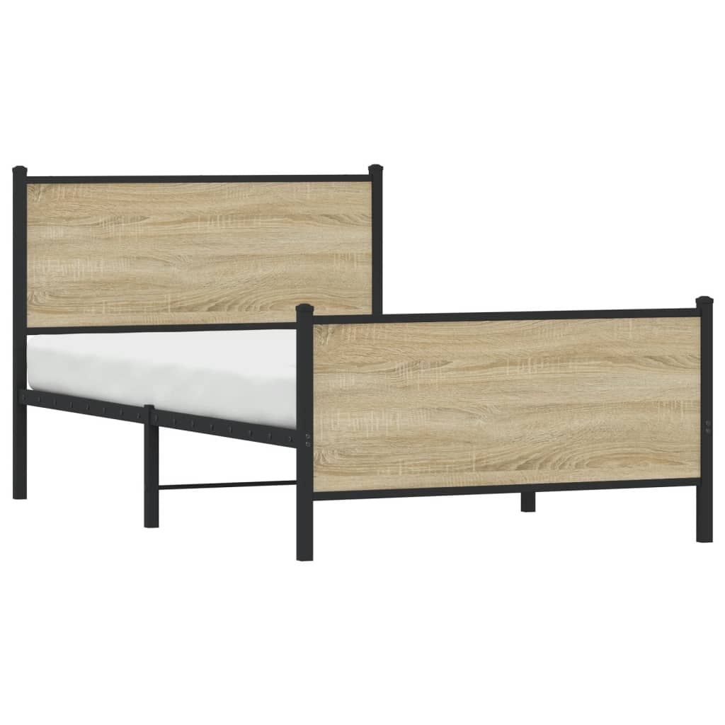 Metal Bed Frame without Mattress Sonoma Oak 100x200 cm