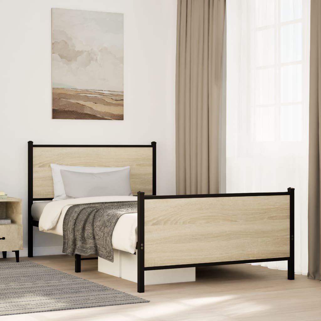 Metal Bed Frame without Mattress Sonoma Oak 100x200 cm