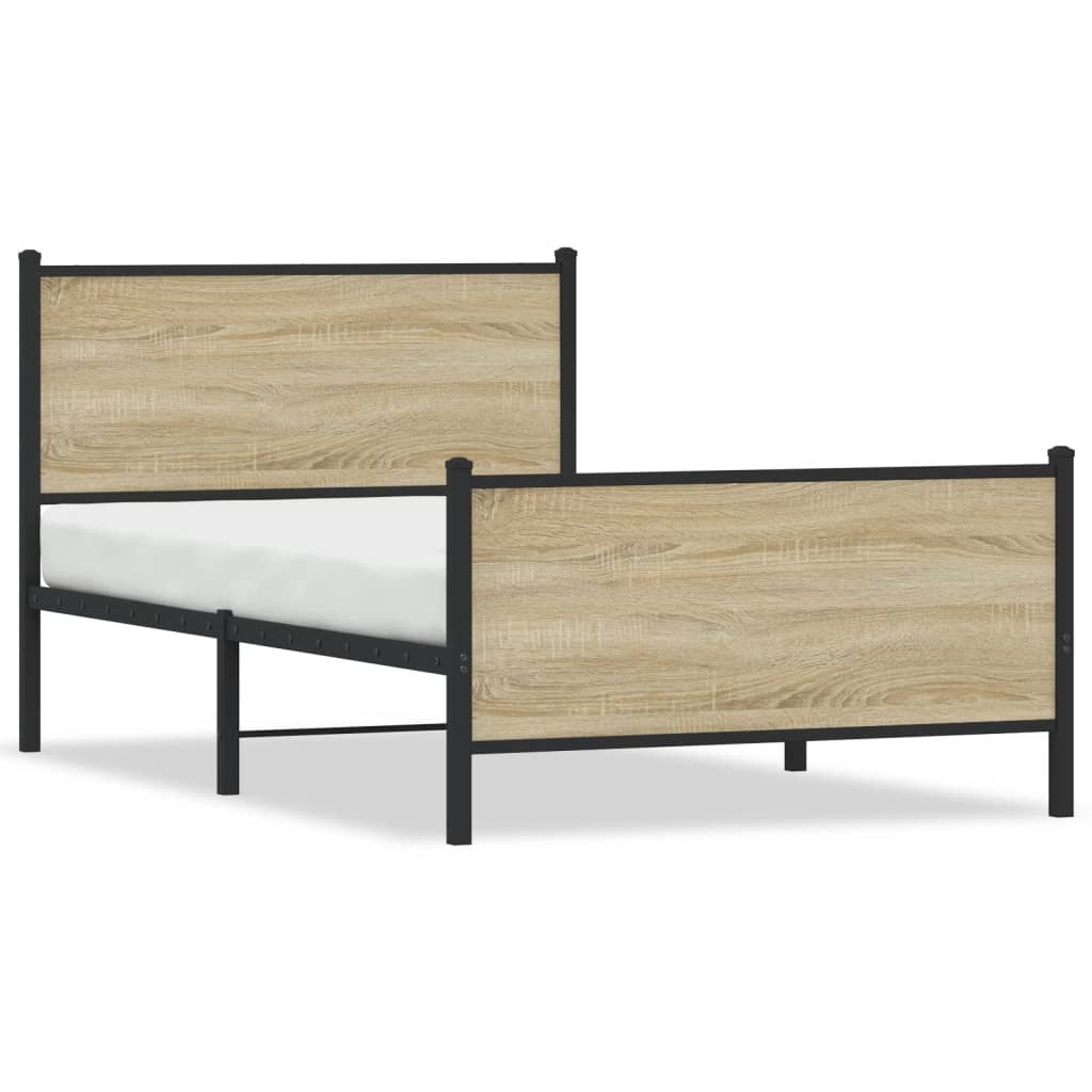 Metal Bed Frame without Mattress Sonoma Oak 107x203 cm