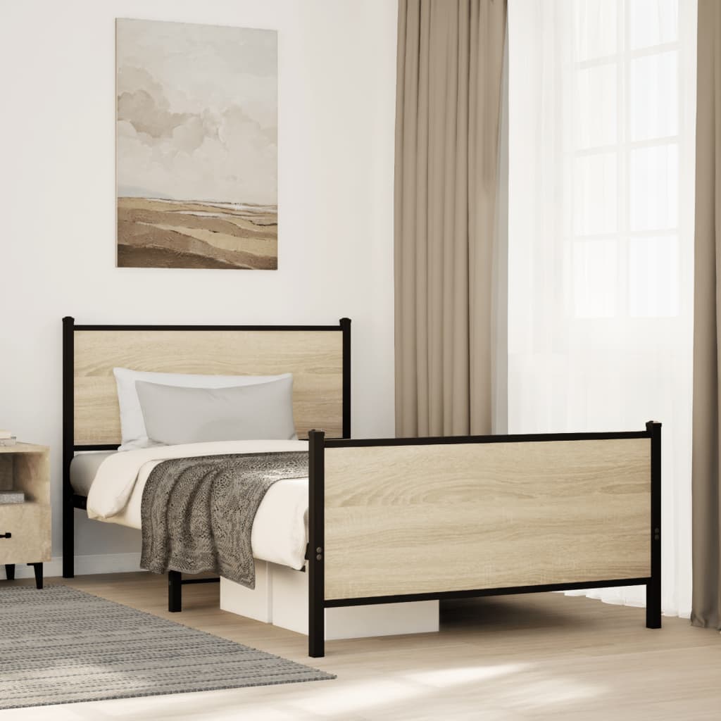 Metal Bed Frame without Mattress Sonoma Oak 107x203 cm