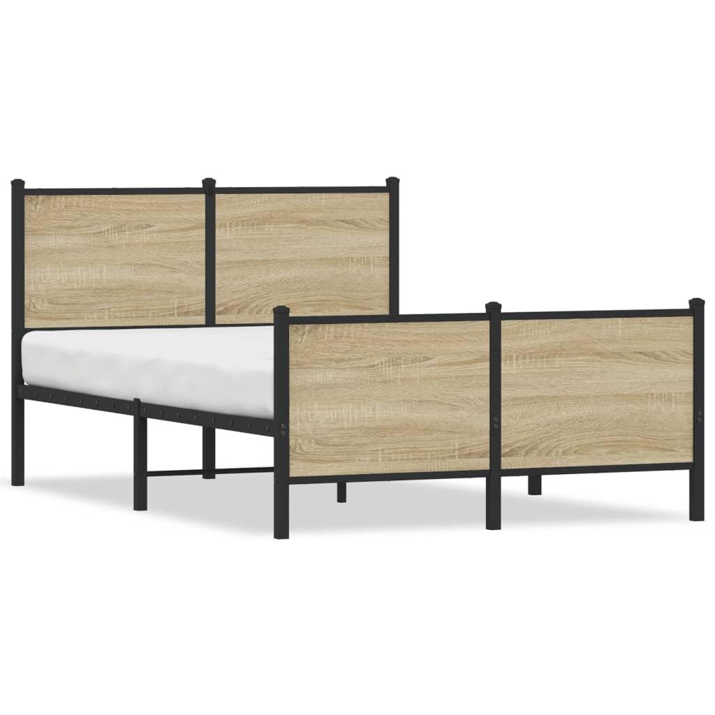 Metal Bed Frame without Mattress Sonoma Oak 120x190 cm Small Double