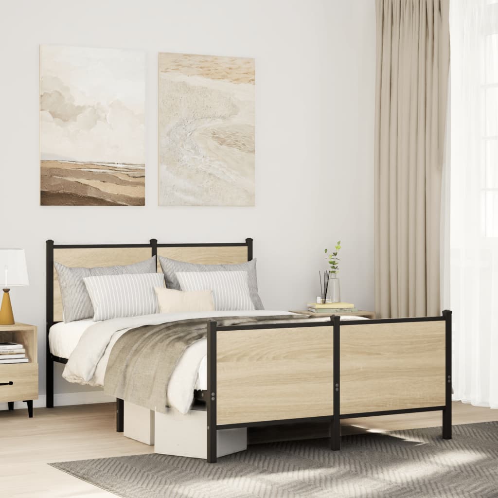Metal Bed Frame without Mattress Sonoma Oak 120x190 cm Small Double