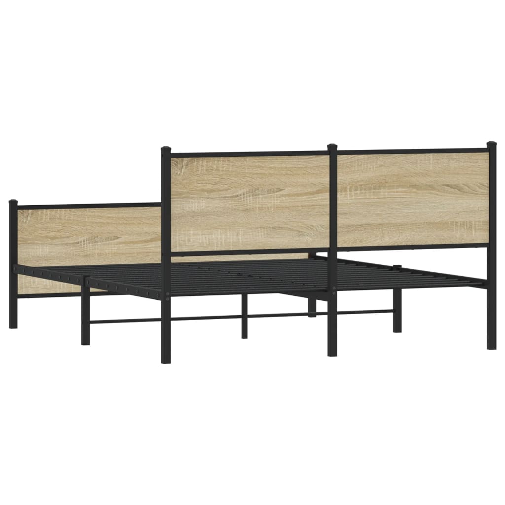 Metal Bed Frame without Mattress Sonoma Oak 137x190 cm