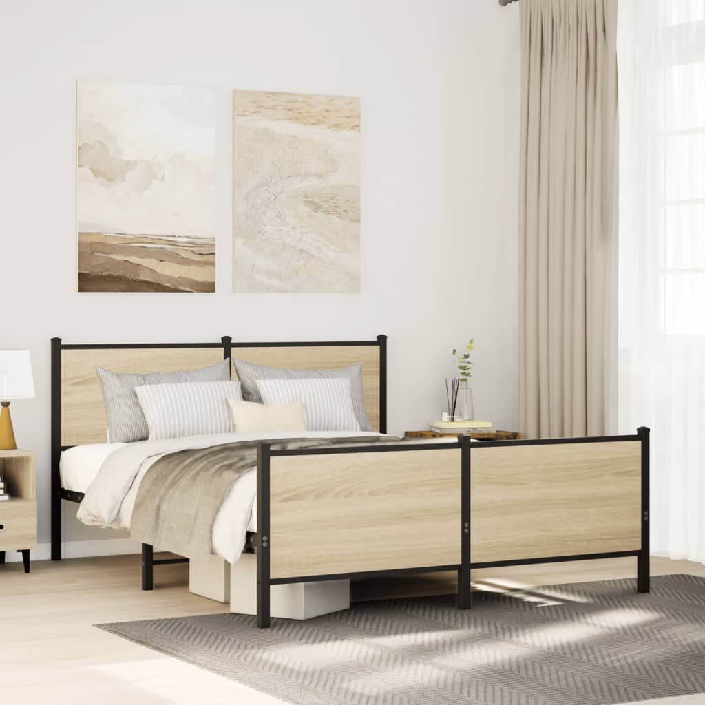 Metal Bed Frame without Mattress Sonoma Oak 137x190 cm