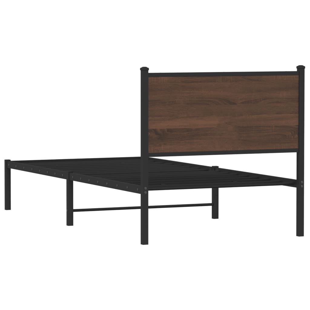 Metal Bed Frame without Mattress Brown Oak 90x200 cm