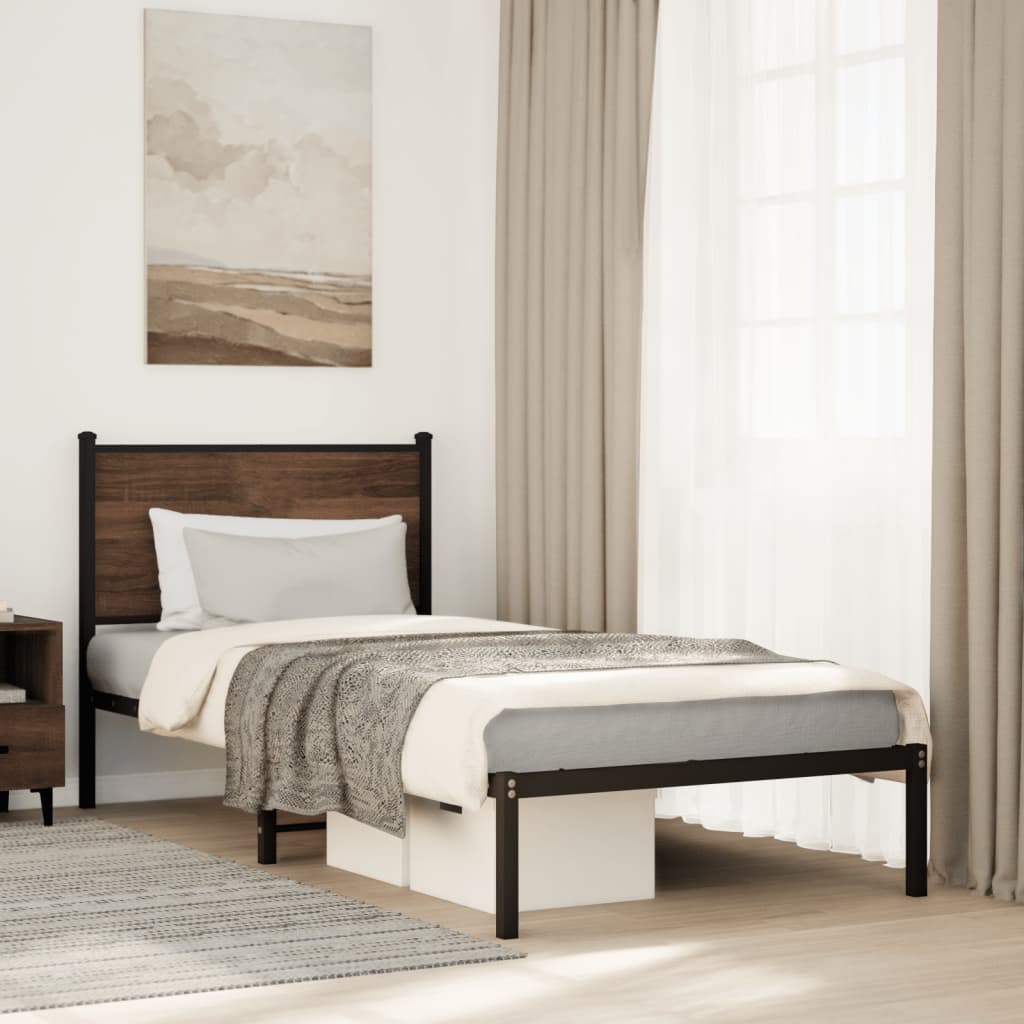 Metal Bed Frame without Mattress Brown Oak 90x200 cm