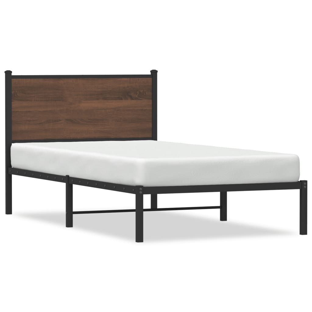 Metal Bed Frame without Mattress Brown Oak 100x190 cm