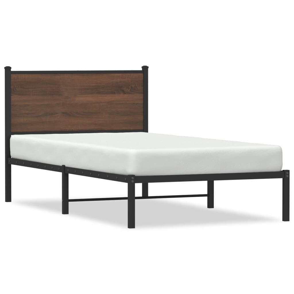 Metal Bed Frame without Mattress Brown Oak 100x200 cm