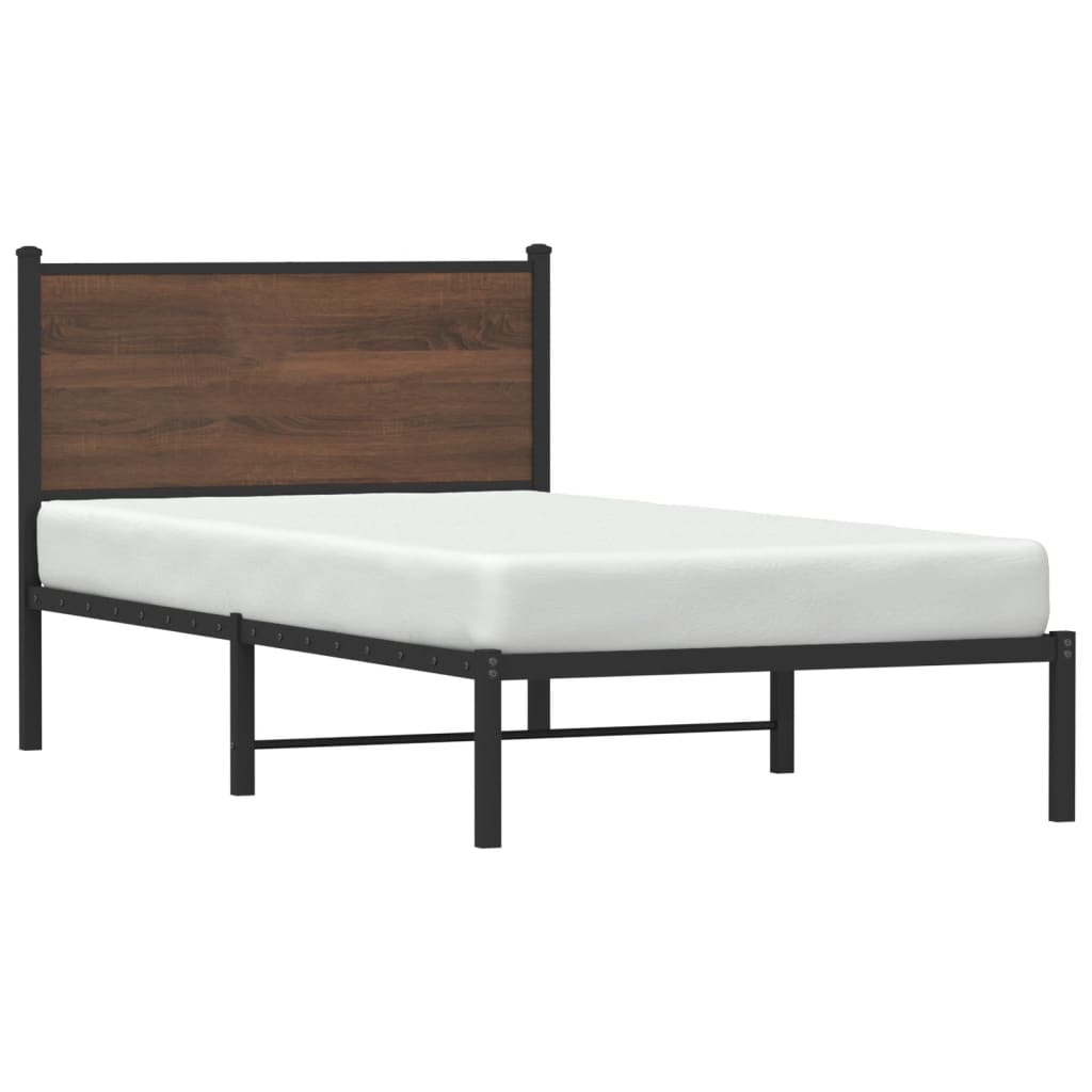 Metal Bed Frame without Mattress Brown Oak 100x200 cm