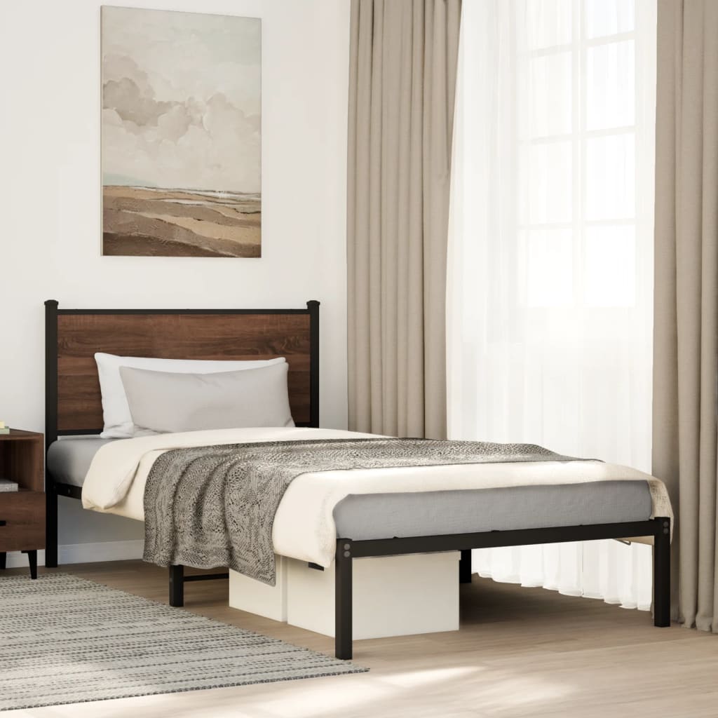 Metal Bed Frame without Mattress Brown Oak 100x200 cm