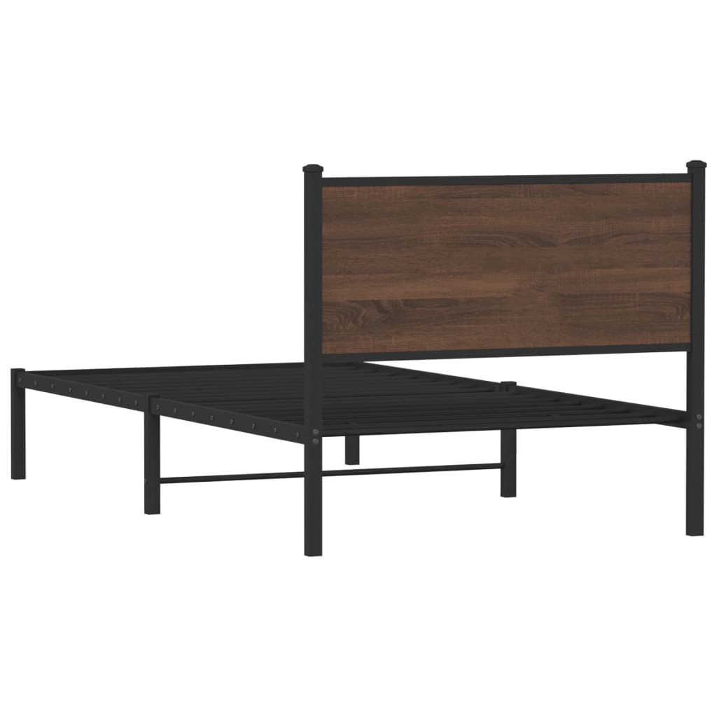 Metal Bed Frame without Mattress Brown Oak 107x203 cm