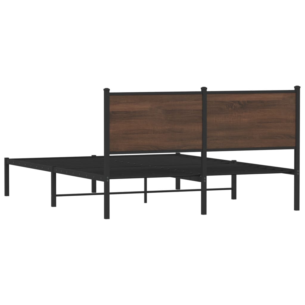Metal Bed Frame without Mattress Brown Oak 137x190 cm