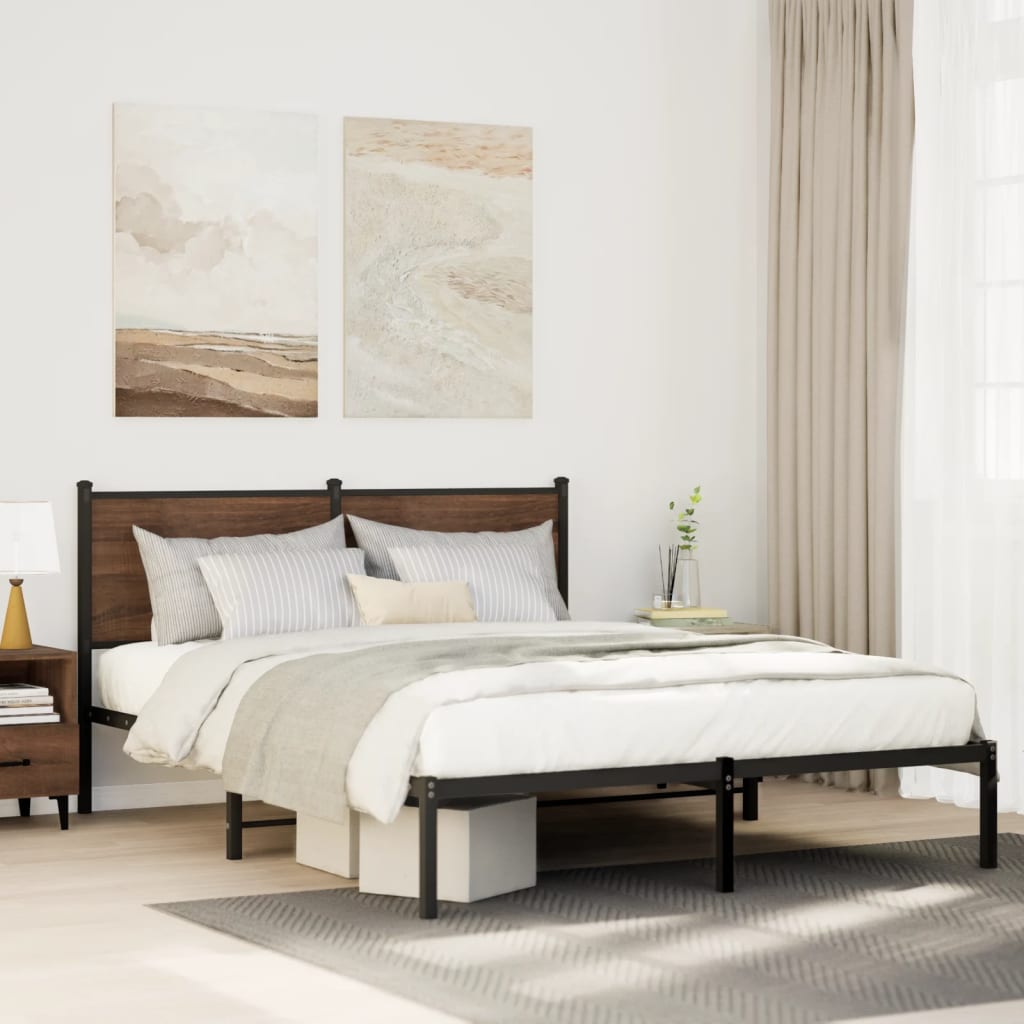 Metal Bed Frame without Mattress Brown Oak 137x190 cm