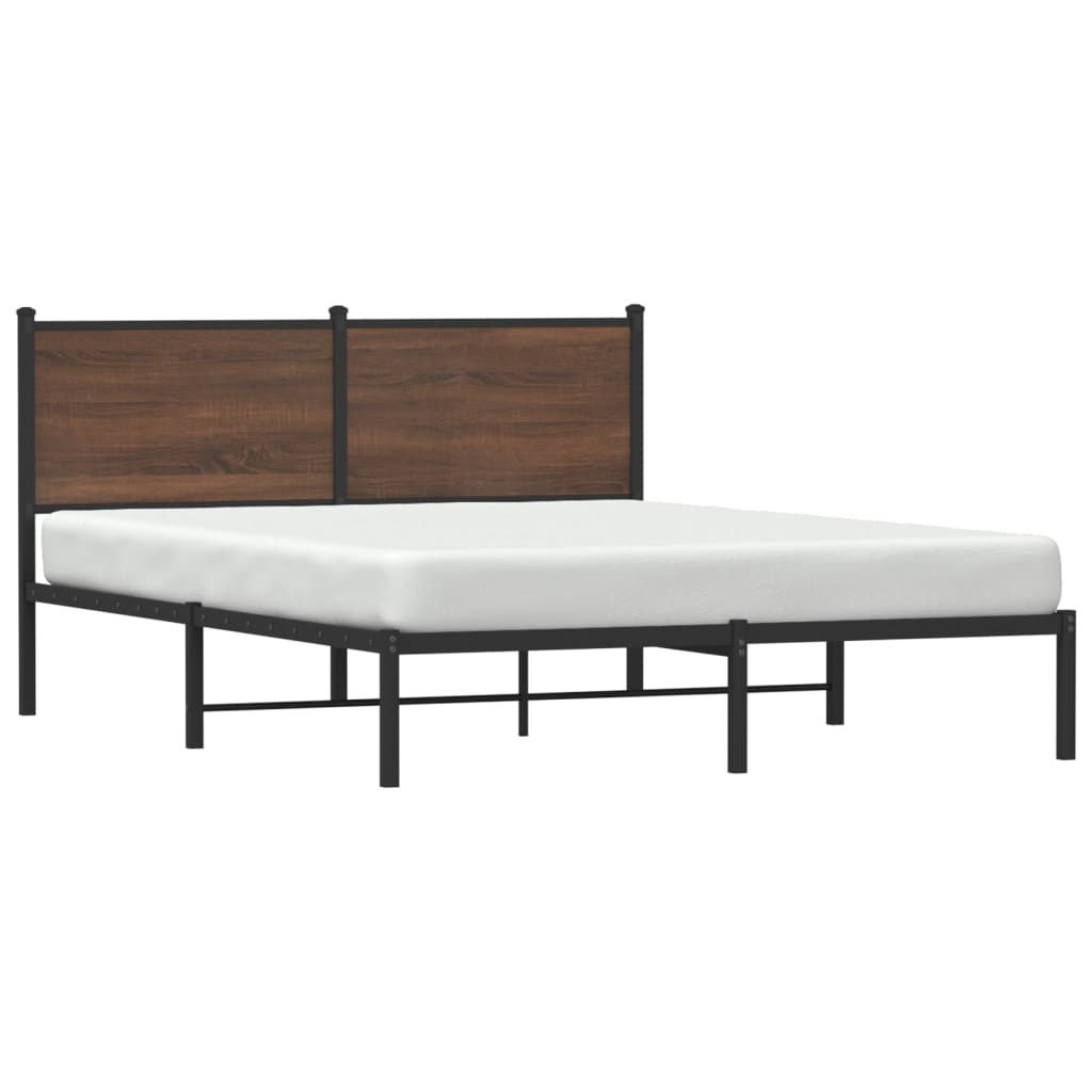 Metal Bed Frame without Mattress Brown Oak 140x190 cm