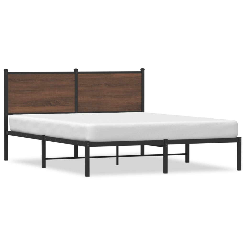 Metal Bed Frame without Mattress Brown Oak 150x200 cm King Size