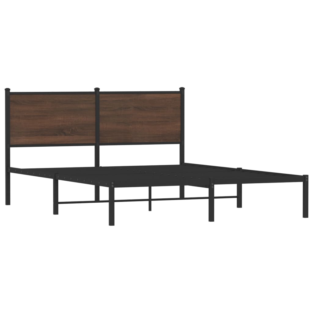 Metal Bed Frame without Mattress Brown Oak 150x200 cm King Size