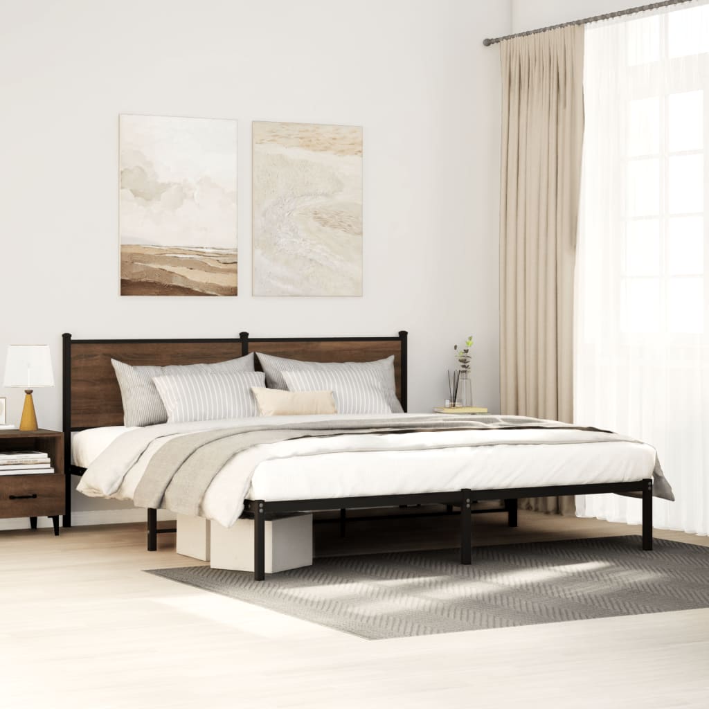 Metal Bed Frame without Mattress Brown Oak 180x200 cm Super King