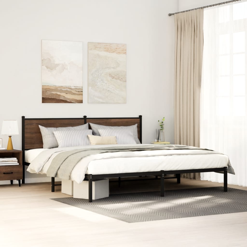 Metal Bed Frame without Mattress Brown Oak 183x213 cm