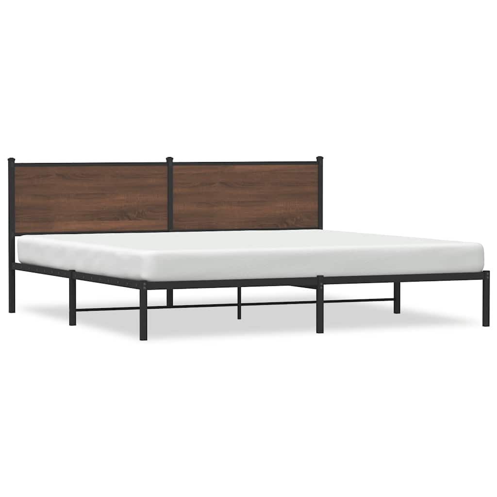 Metal Bed Frame without Mattress Brown Oak 193x203 cm