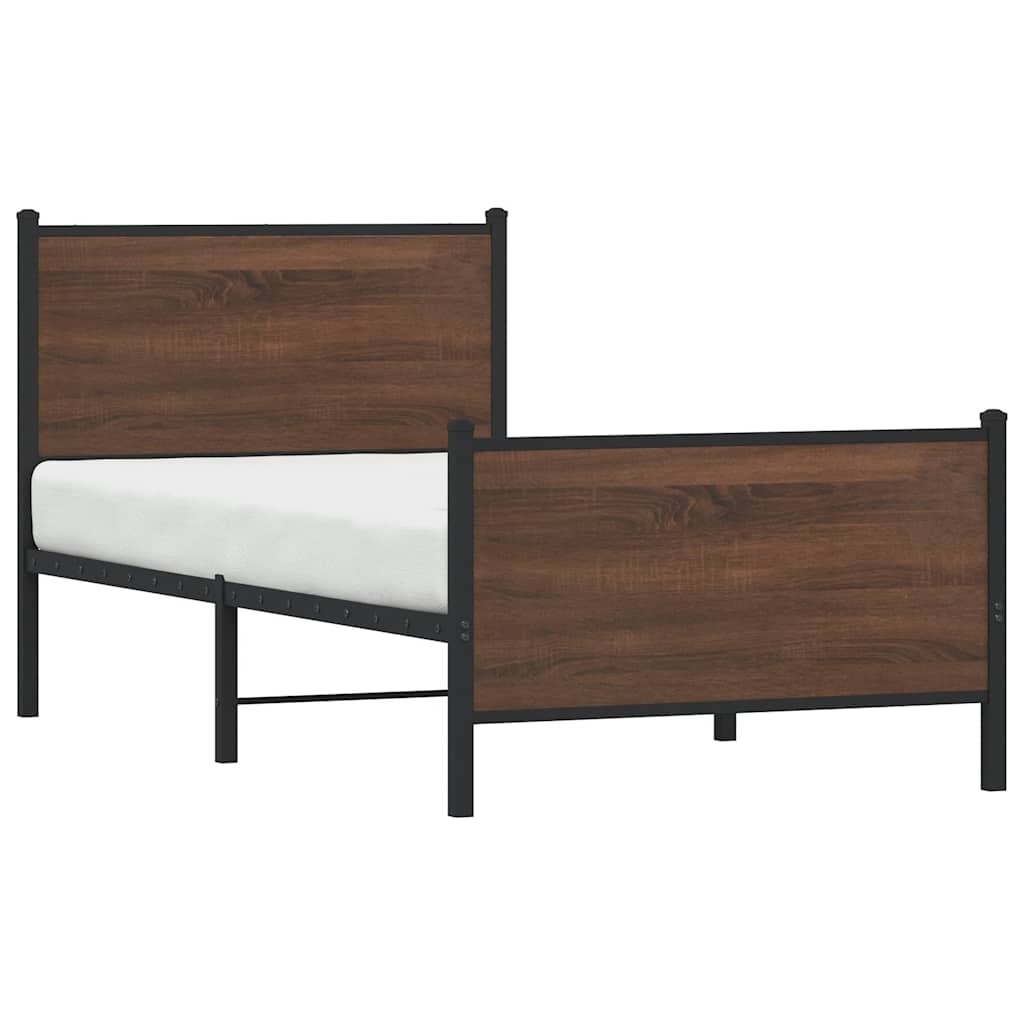 Metal Bed Frame without Mattress Brown Oak 80x200 cm