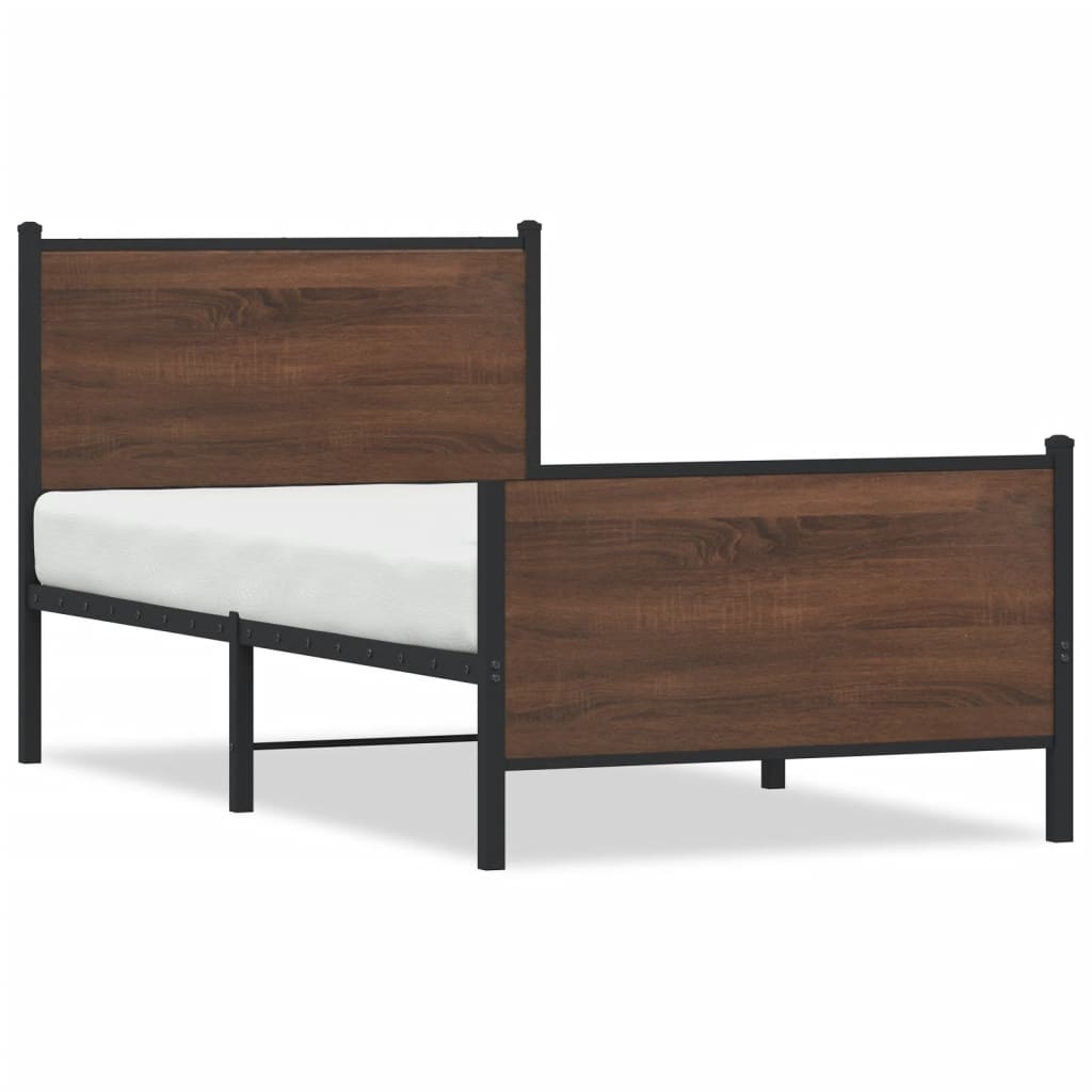 Metal Bed Frame without Mattress Brown Oak 90x200 cm