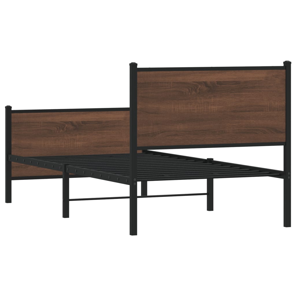 Metal Bed Frame without Mattress Brown Oak 90x200 cm