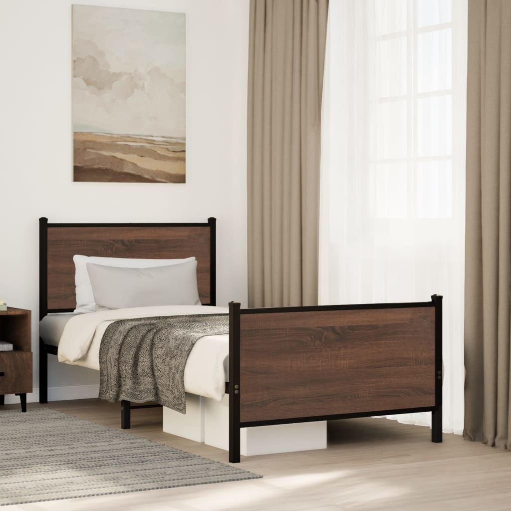 Metal Bed Frame without Mattress Brown Oak 90x200 cm