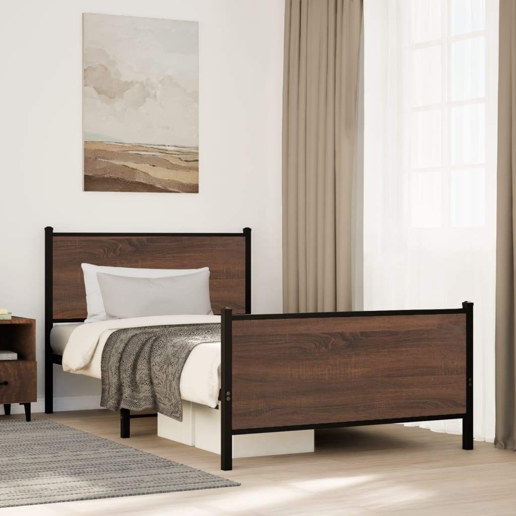 Metal Bed Frame without Mattress Brown Oak 100x190 cm