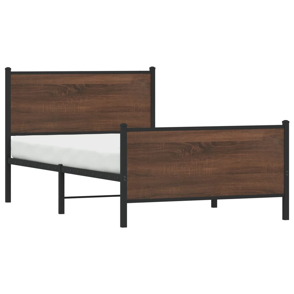 Metal Bed Frame without Mattress Brown Oak 100x200 cm