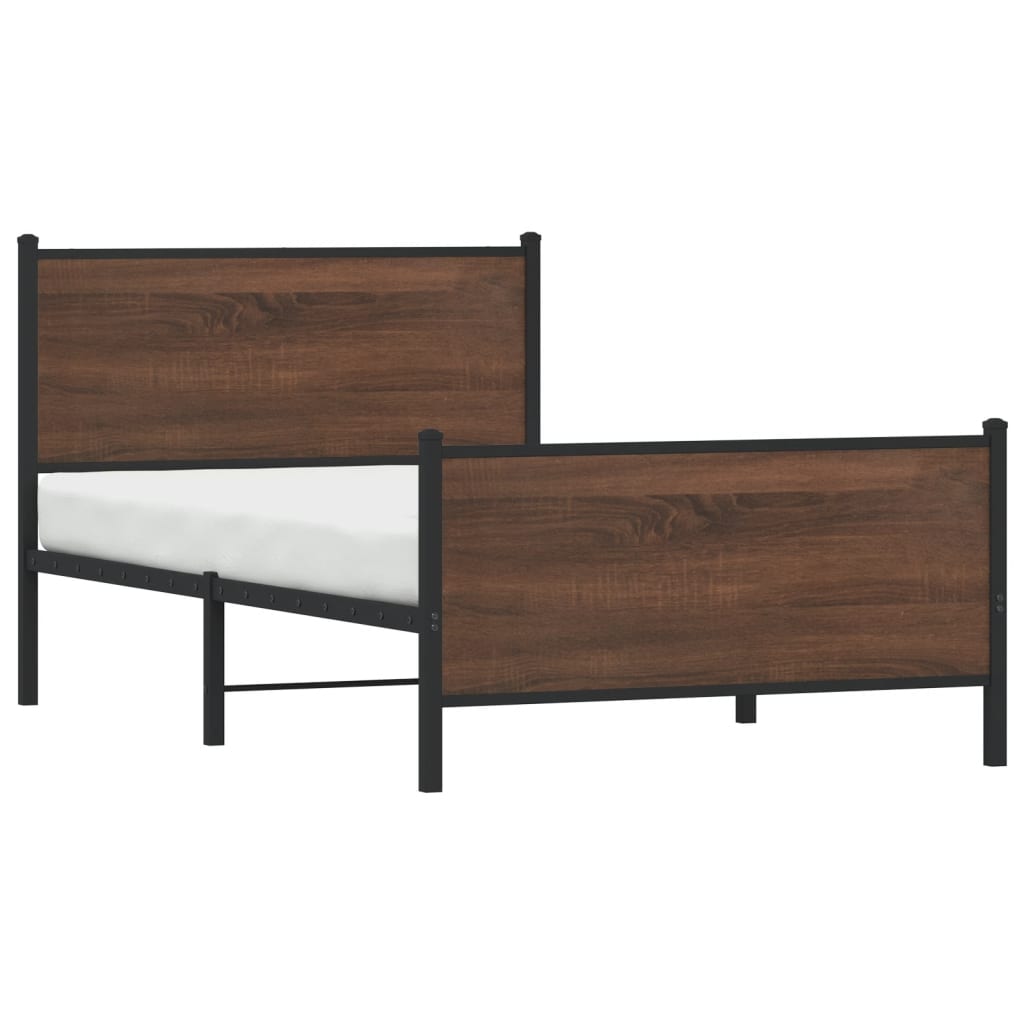 Metal Bed Frame without Mattress Brown Oak 107x203 cm