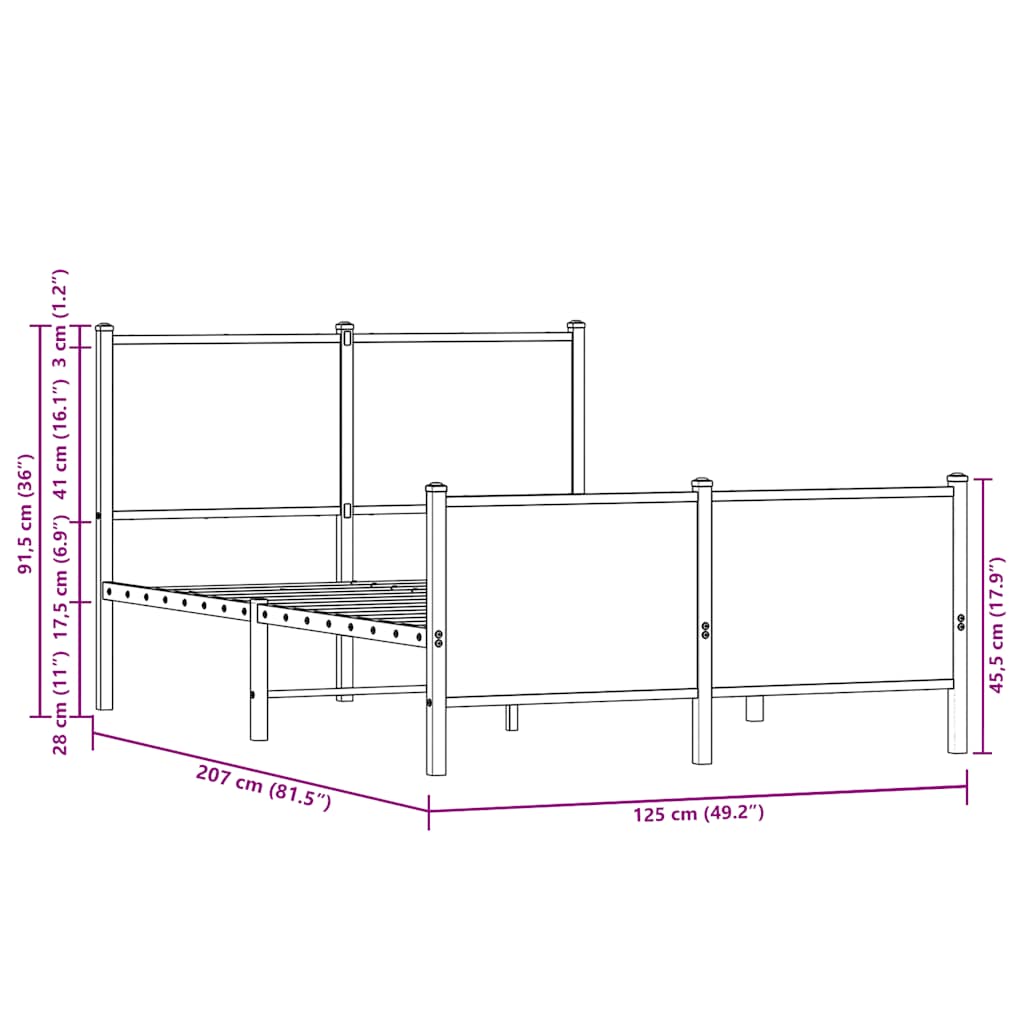 Metal Bed Frame without Mattress Brown Oak 120x200 cm