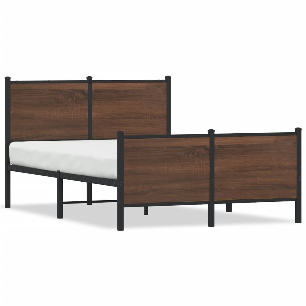 Metal Bed Frame without Mattress Brown Oak 137x190 cm