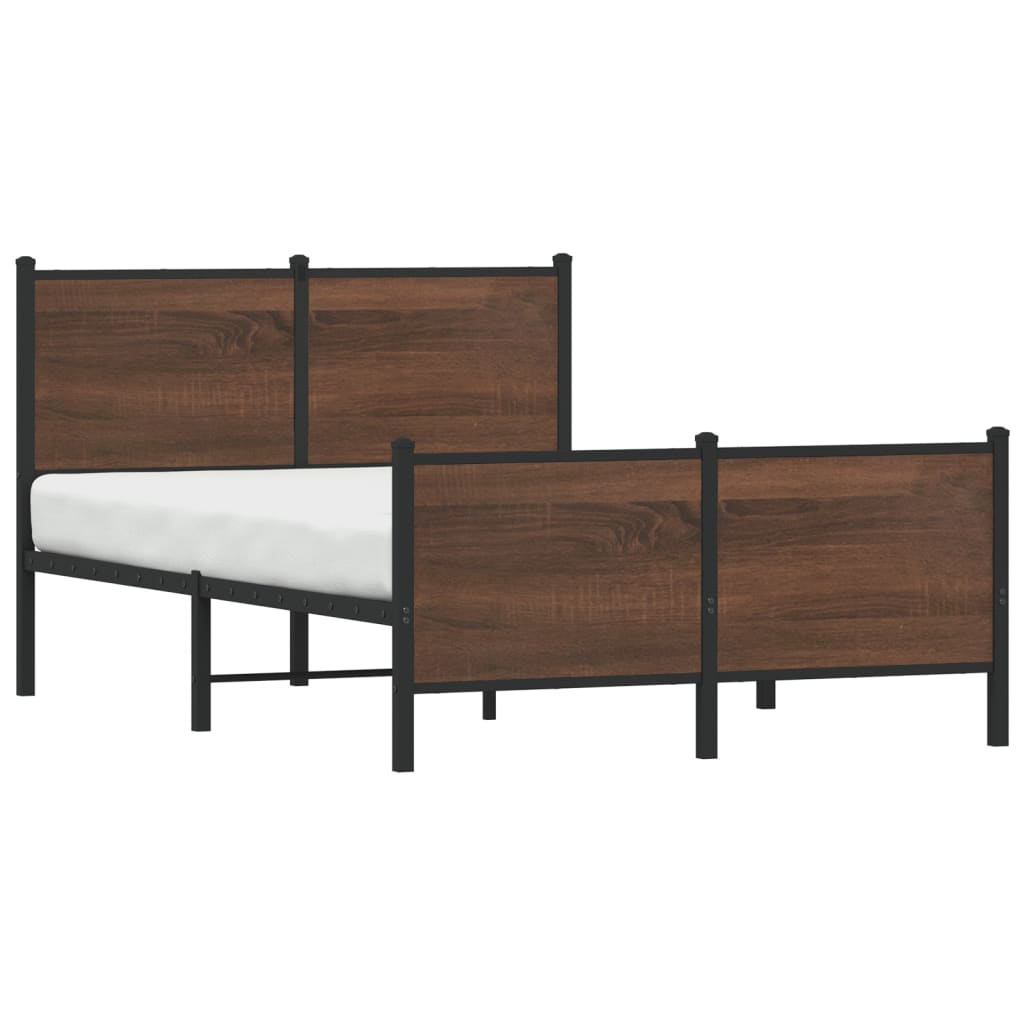 Metal Bed Frame without Mattress Brown Oak 137x190 cm