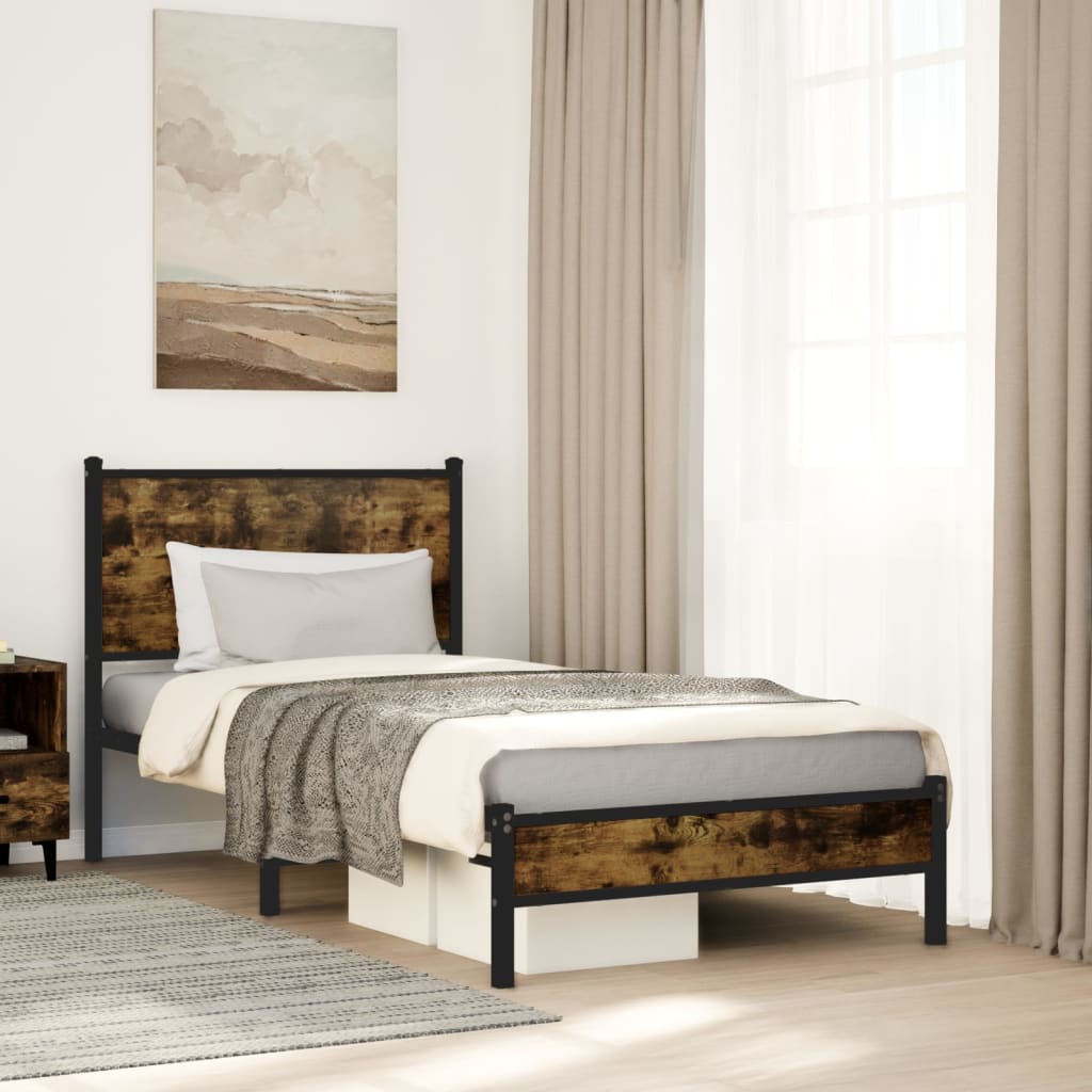 Metal Bed Frame without Mattress Smoked Oak  75x190 cm Small Single