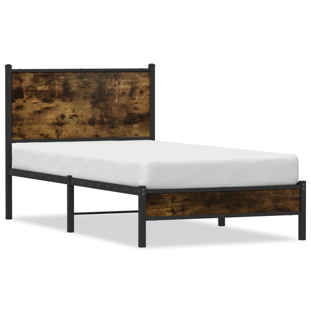 Metal Bed Frame without Mattress Smoked Oak 80x200 cm