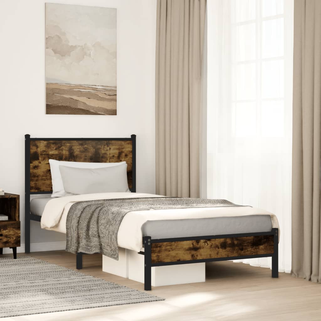 Metal Bed Frame without Mattress Smoked Oak 80x200 cm
