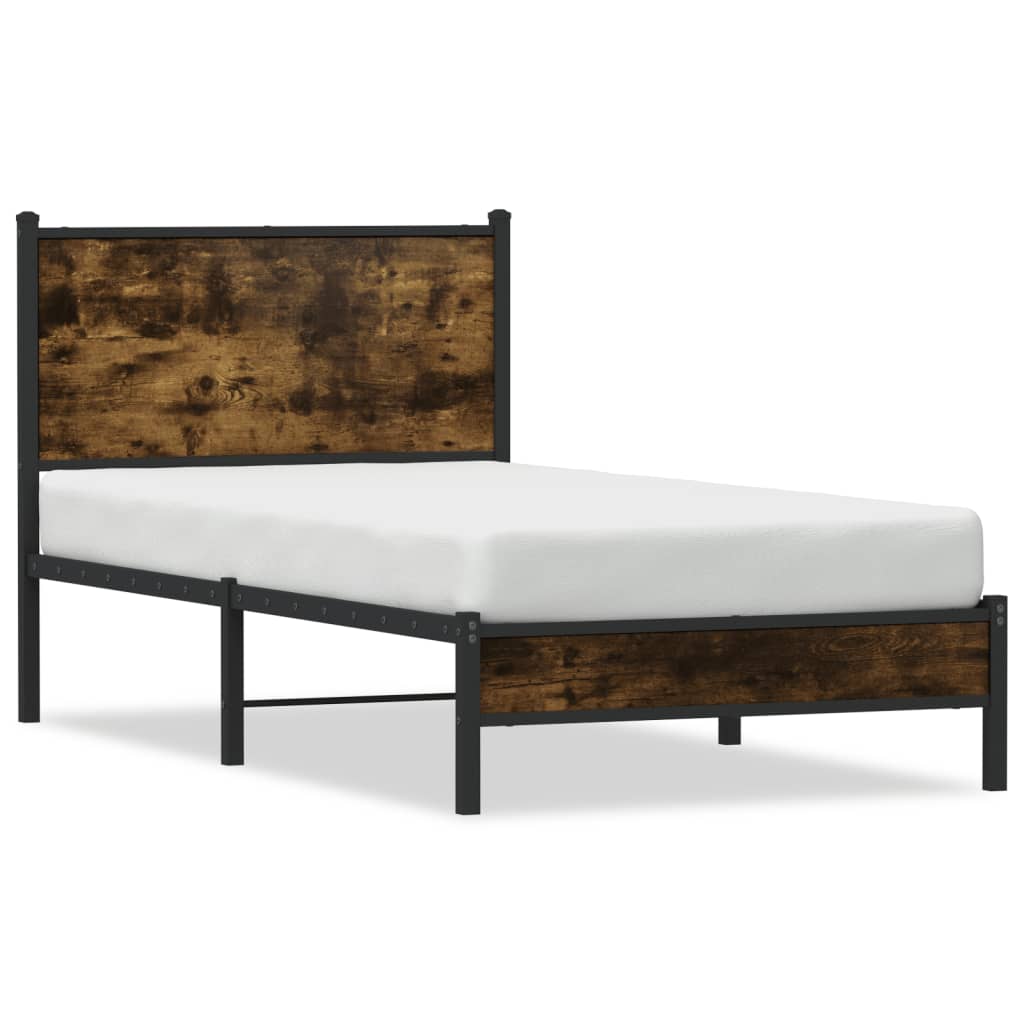 Metal Bed Frame without Mattress Smoked Oak 90x200 cm