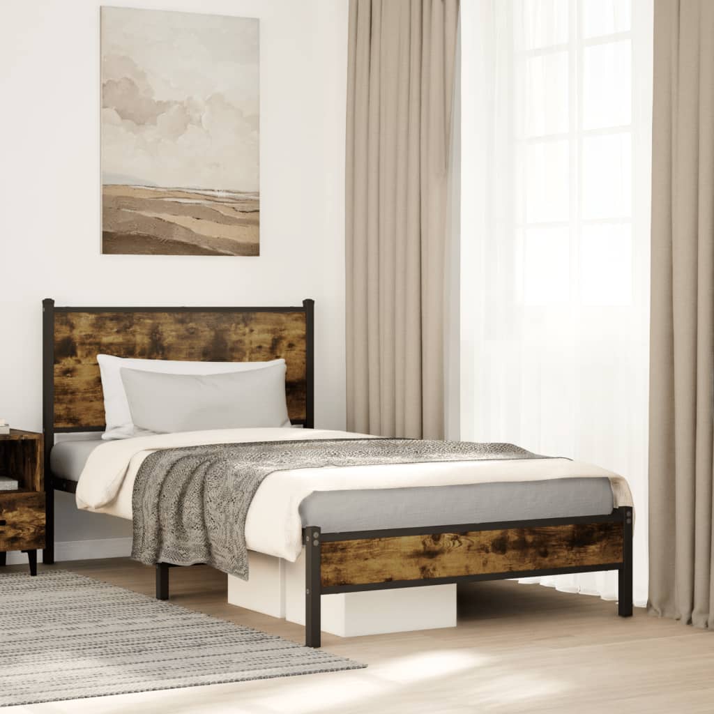 Metal Bed Frame without Mattress Smoked Oak 100x190 cm