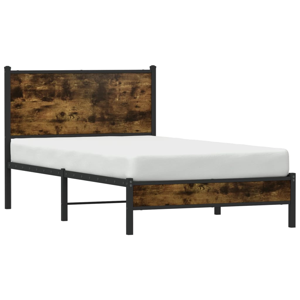 Metal Bed Frame without Mattress Smoked Oak 100x200 cm